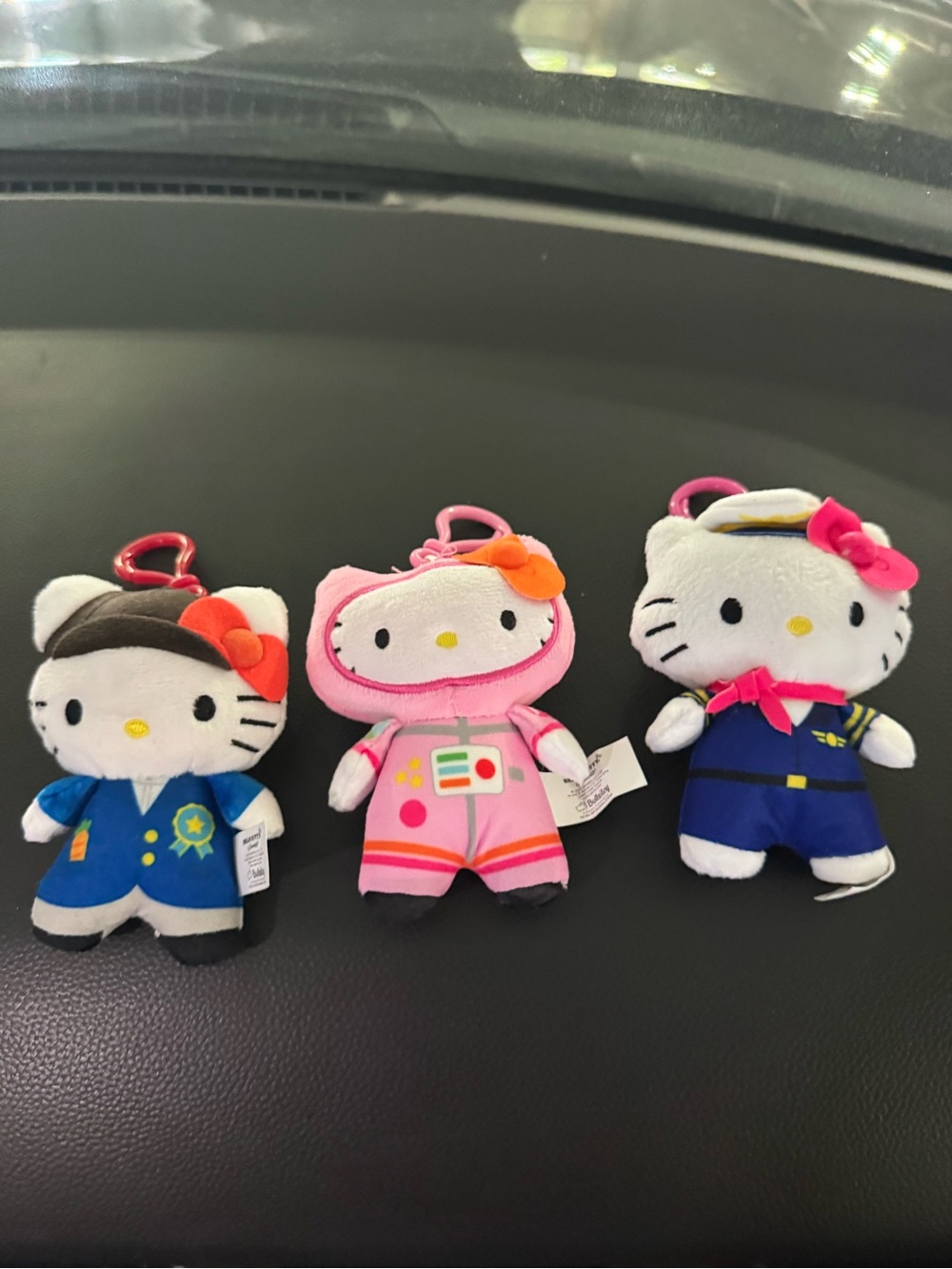 Hello Kitty Plush Keychain Trio - Pink, Blue & Navy Uniforms